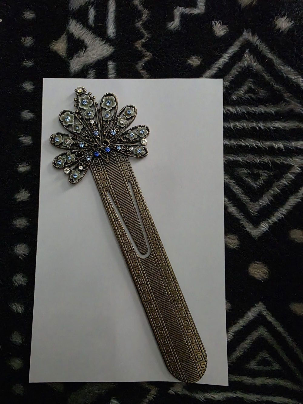 Vintage Peacock Rhinestone Bookmark Clip Floral Enamel Gold Tone Page Marker